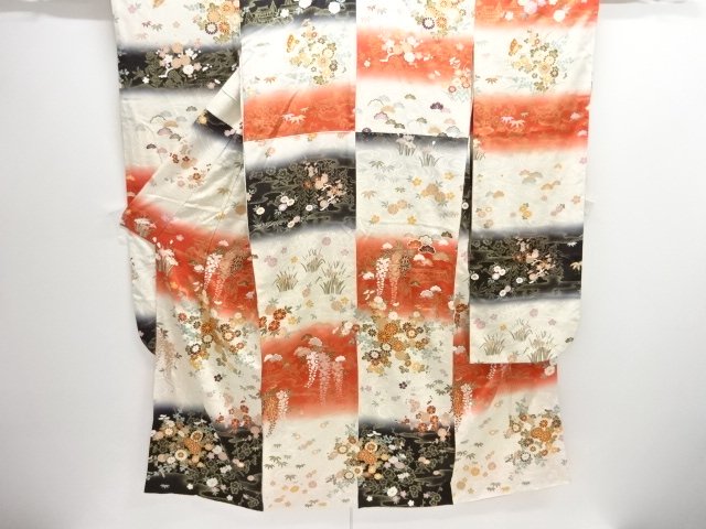 JAPANESE KIMONO / FURISODE / STREAM WATER & WISTERA & KIKU 
